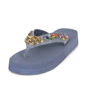 Jeffrey Campbell Iconics Embellished Platform Thong Sandals 7 blue